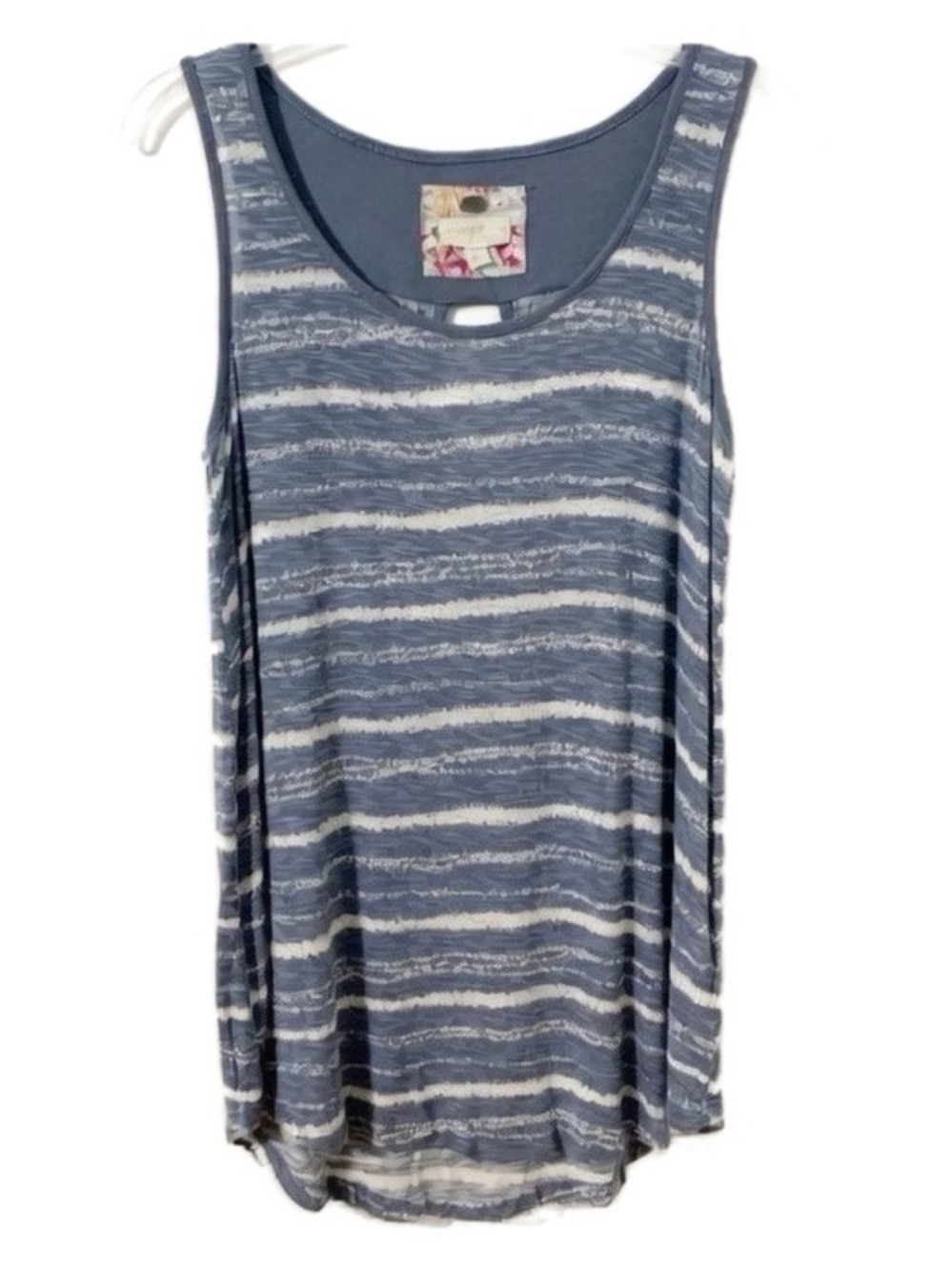 Cupio Sleeveless Striped Tank Too Tee with Cutout in Back Rounded Hem & Neckline